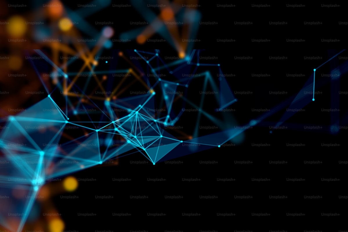 Abstract neural network visualization with glowing data pathways on a dark digital background