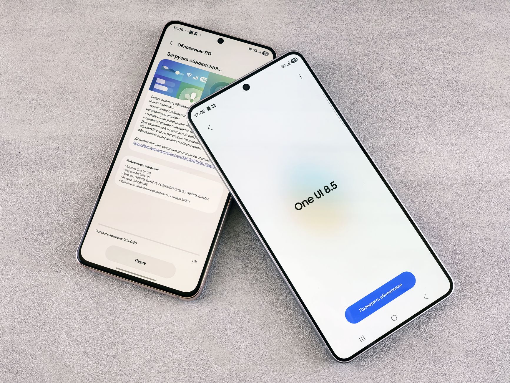 Samsung Galaxy Z foldable smartphone open on a table, OLED screen fully deployed