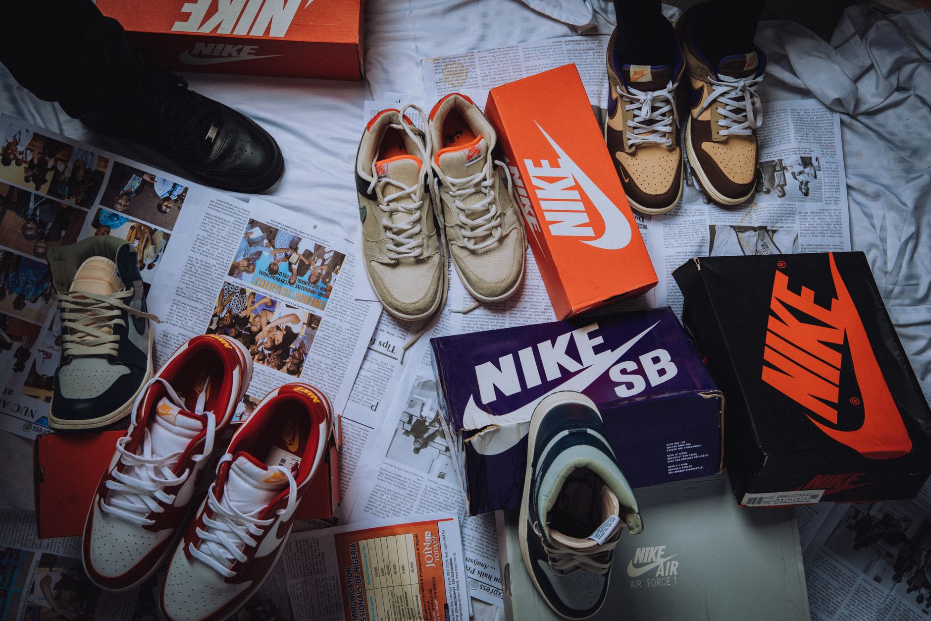 Rare Nike sneakers with retro silhouette and thick sole on dark background